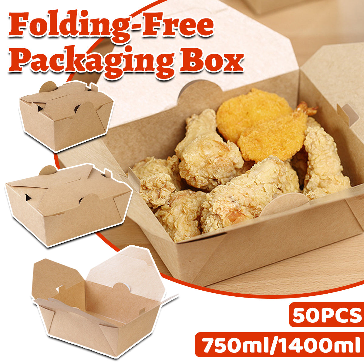 Disposable Kraft Paper Food Boxes With Lid Fried Chicken Fast Food