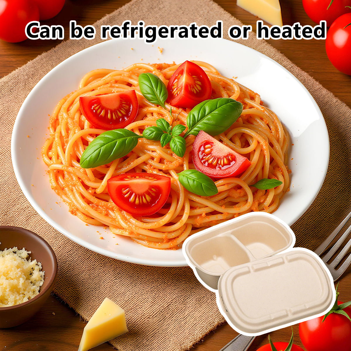 50PCS Disposable Two Compartment Salad Box Leakproof Meal Container