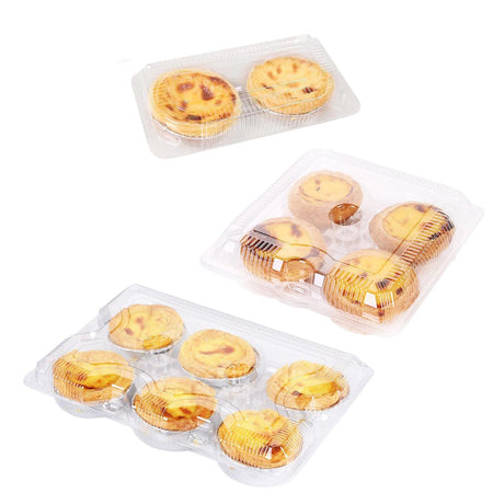Food Packaging Boxes Transparent Plastic 6-Grid 100 Pieces for Egg Tarts