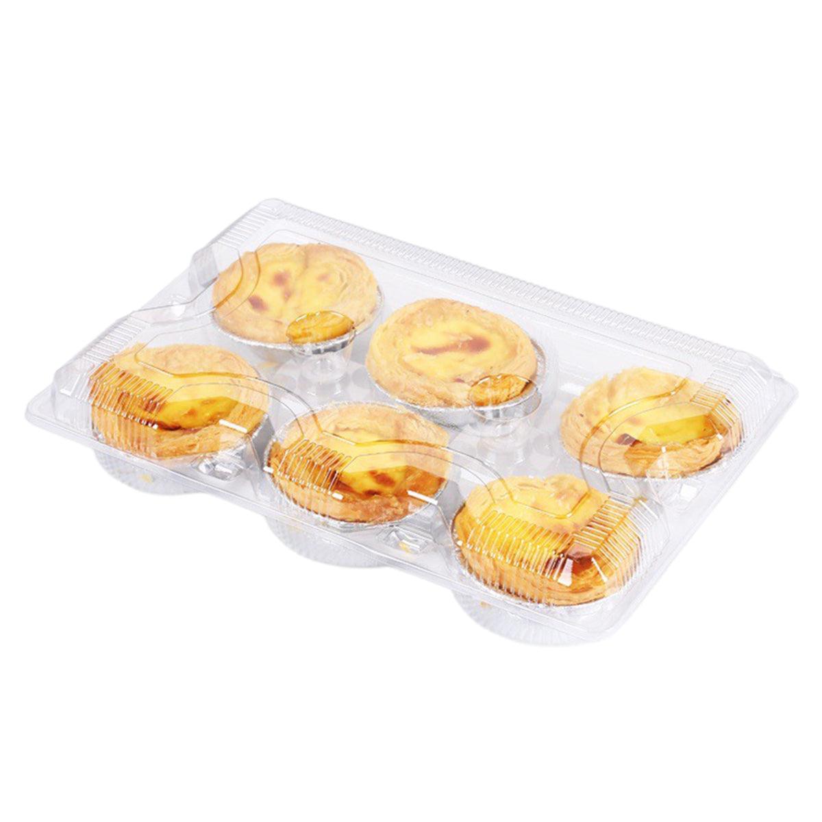 Food Packaging Boxes Transparent Plastic 6-Grid 100 Pieces for Egg Tarts