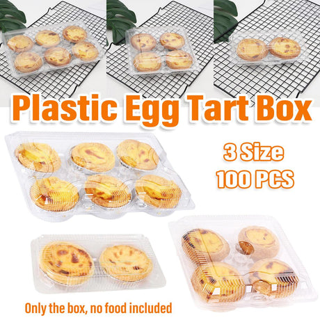 Food Packaging Boxes Transparent Plastic 6-Grid 100 Pieces for Egg Tarts