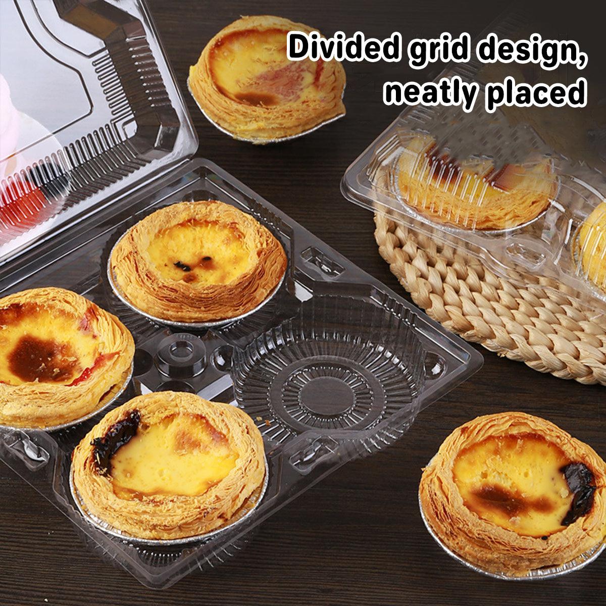 Food Packaging Boxes Transparent Plastic 6-Grid 100 Pieces for Egg Tarts