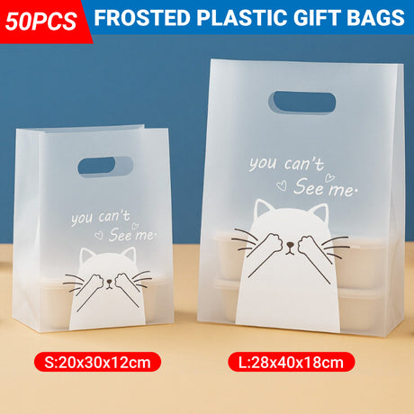 50PCS Frosted Plastic Gift Bags Reusable with Handle