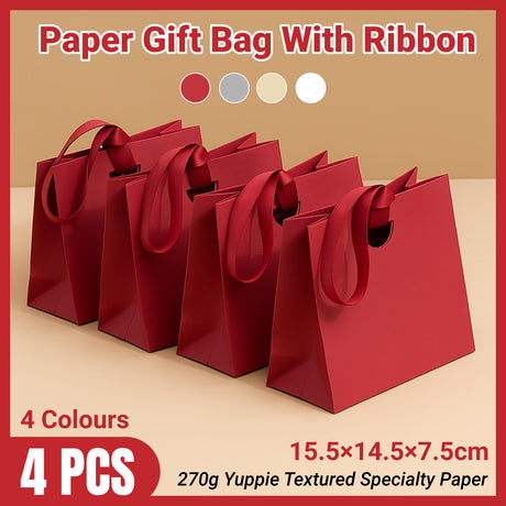 4PCS Paper Gift Bags with Ribbon Handles for Party Favors