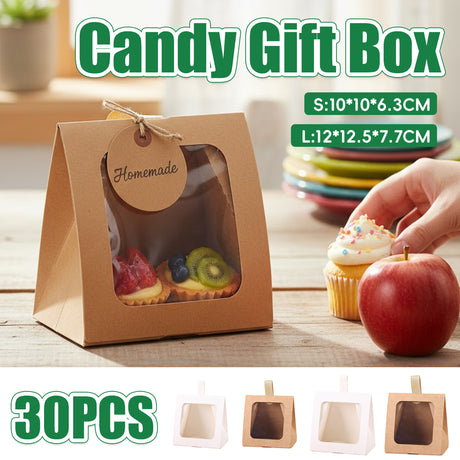 30PCS Tote Candy Gift Boxes with Clear Window 2 Sizes