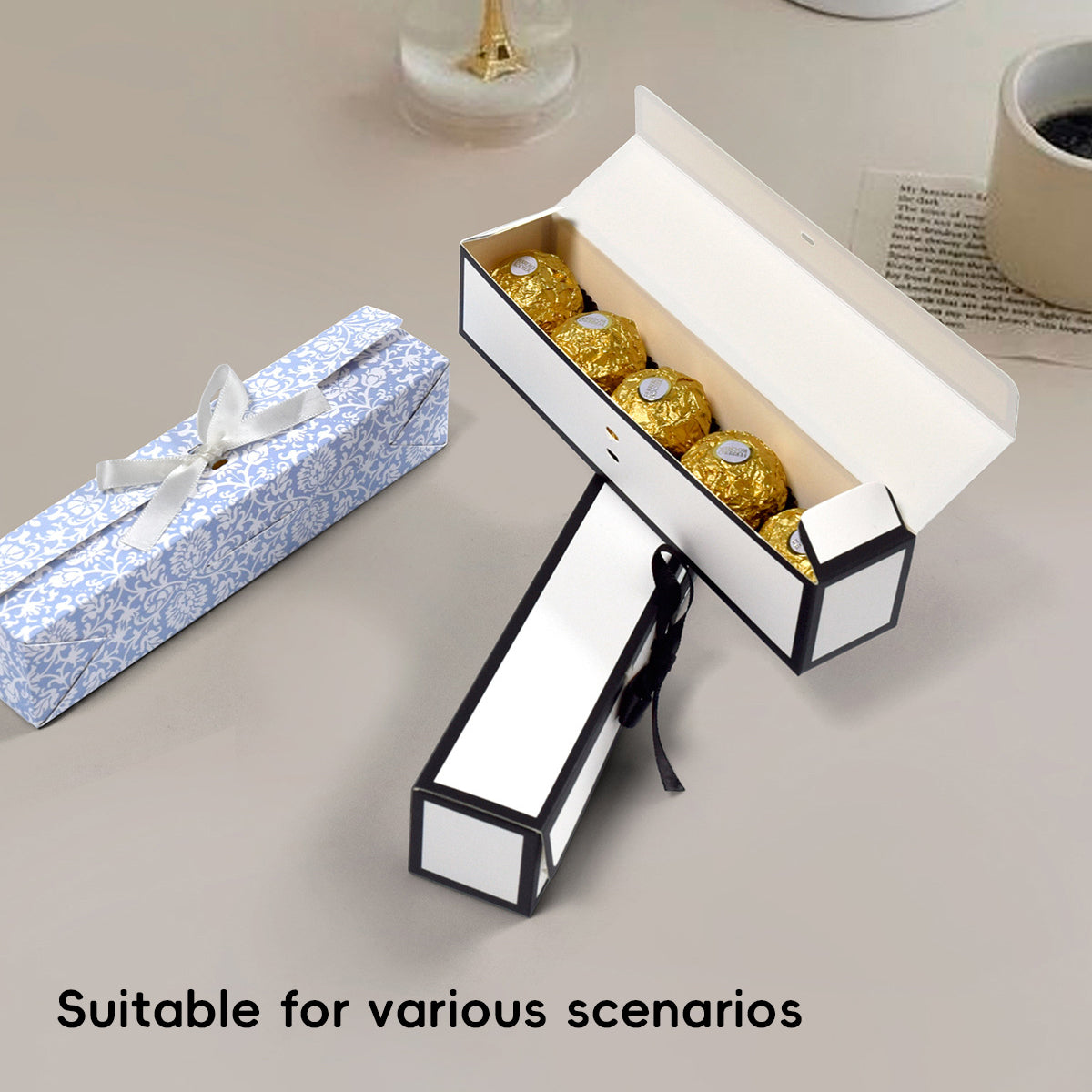 20PCS Rectangular Chocolate Boxes with Ribbon Long Candy Gift Packaging