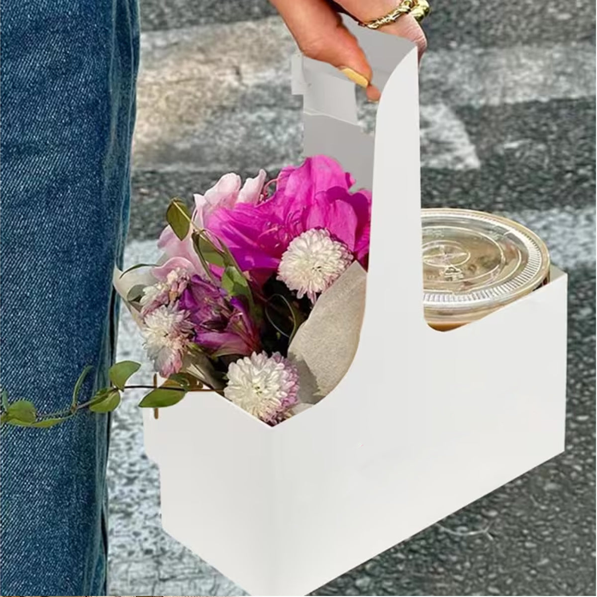 50PCS Handheld Double Cup Holder Sturdy Portable Takeaway Carrier