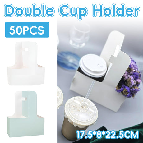 50PCS Handheld Double Cup Holder Sturdy Portable Takeaway Carrier
