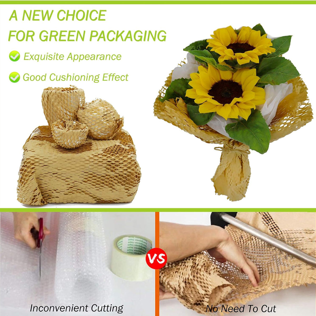 Honeycomb Kraft Paper Wrap Roll Eco-Friendly Cushioning Packaging 2 Sizes