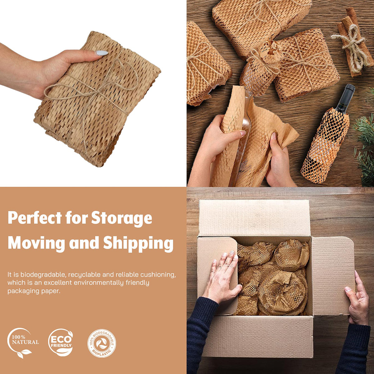 Honeycomb Kraft Paper Wrap Roll Eco-Friendly Cushioning Packaging 2 Sizes