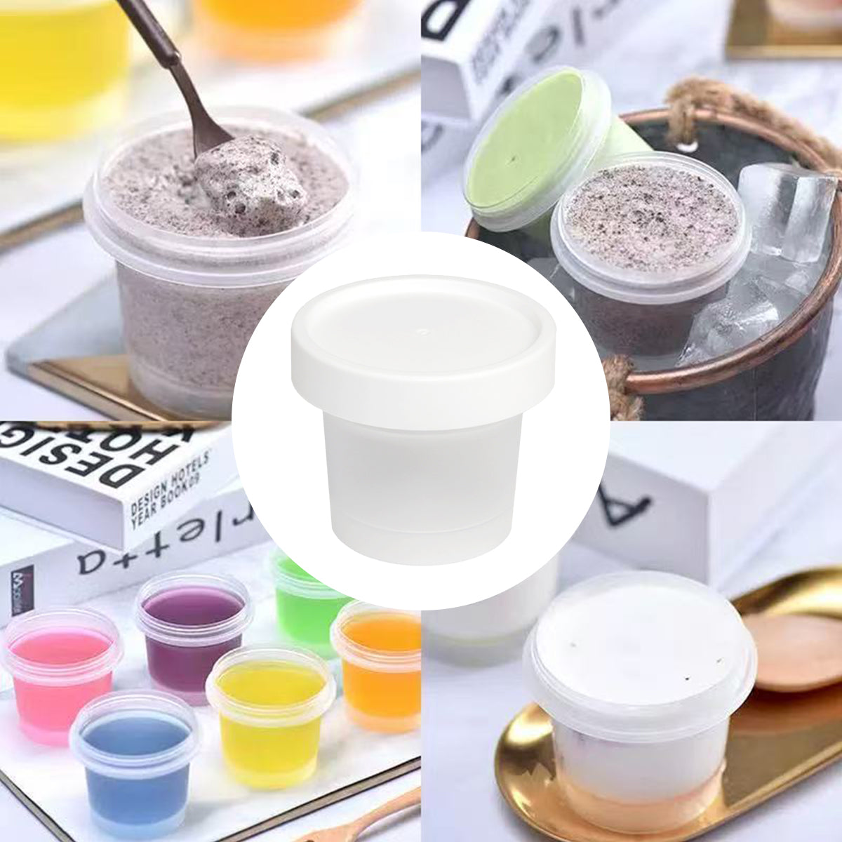 50 Pcs Plastic Cup Packaging Boxes with Lids Ice Cream Pudding Yogurt