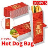 100PCS Hot Dog Foil Lined Oil Proof Takeaway Food Packaging Bags