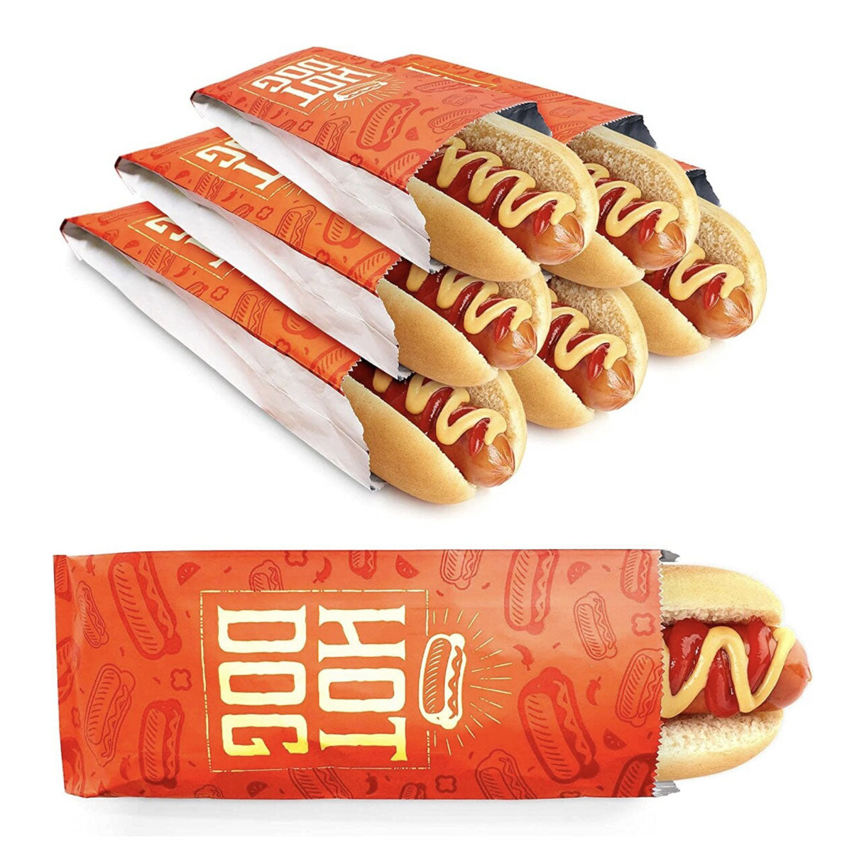 100PCS Hot Dog Foil Lined Oil Proof Takeaway Food Packaging Bags