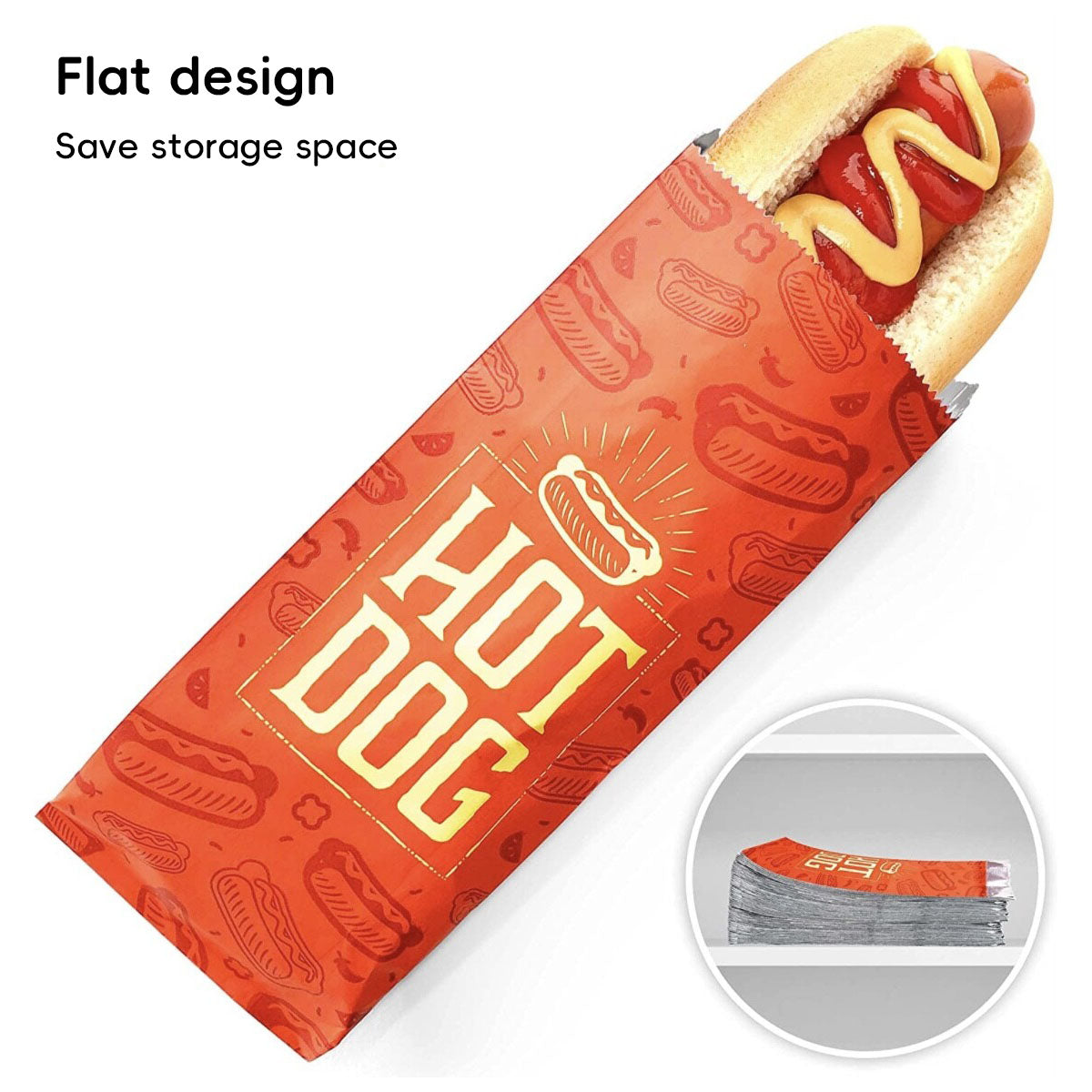 100PCS Hot Dog Foil Lined Oil Proof Takeaway Food Packaging Bags