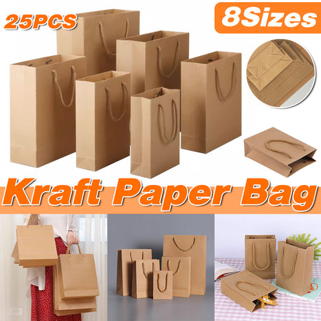 Paper Gift Bags Handbag Kraft Party Bags 25PCS