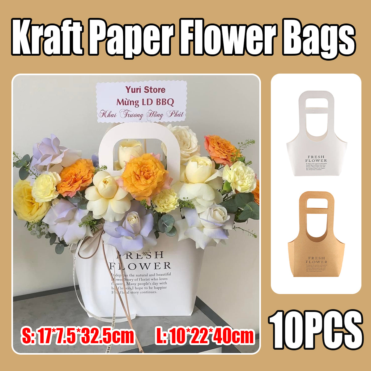 10PCS Handheld Kraft Paper Flower Bags Bouquet Gift Wrapping