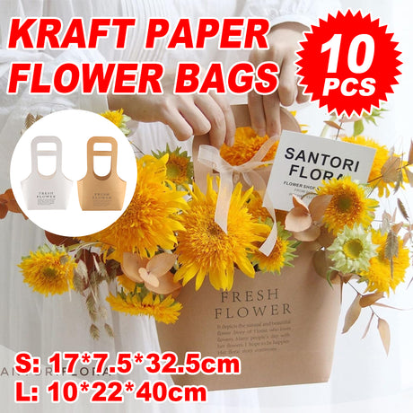 10PCS Handheld Kraft Paper Flower Bags Bouquet Gift Wrapping