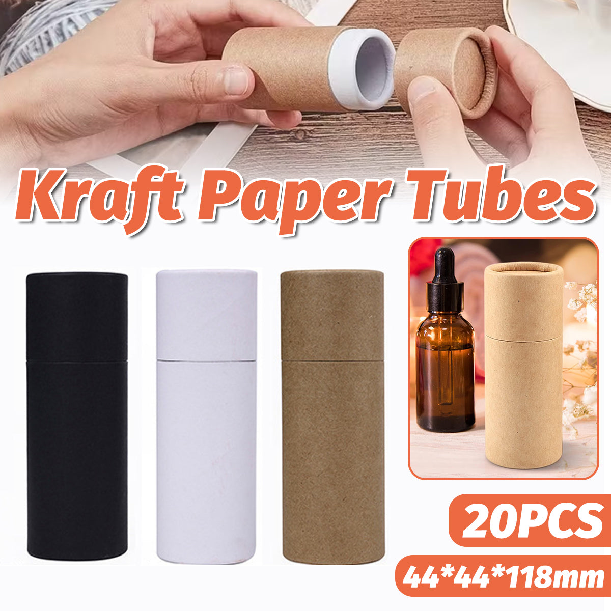 20PCS Kraft Paper Storage Tubes with Lid for Tea Essential Oil Packaging