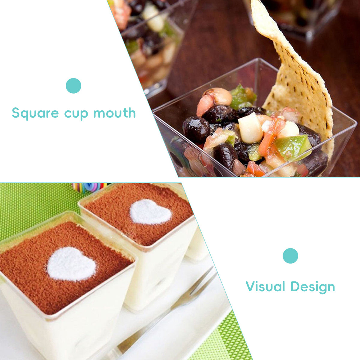 100PCS Clear Mousse Dessert Cups 60ml 110ml Square Plastic Cups