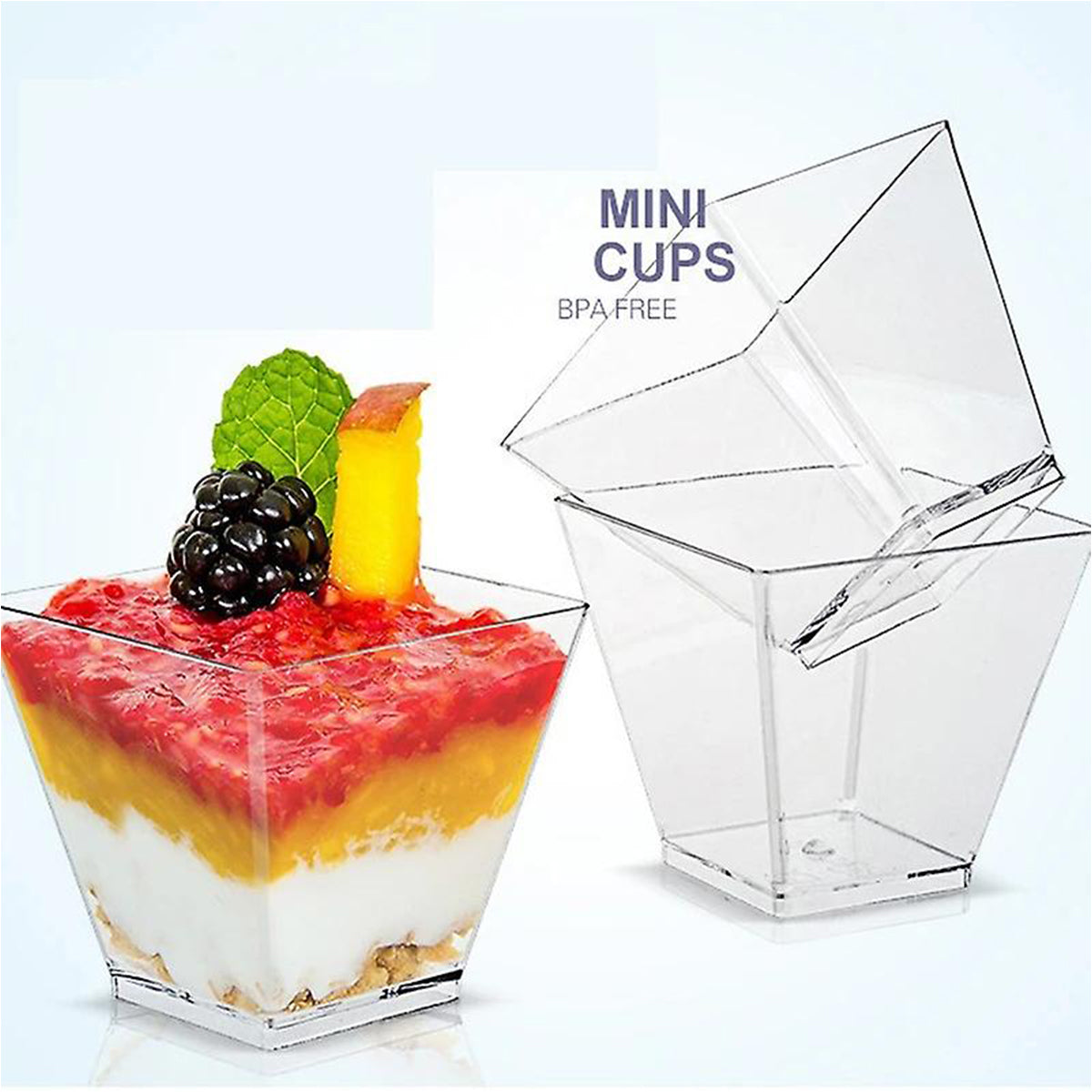 100PCS Clear Mousse Dessert Cups 60ml 110ml Square Plastic Cups