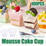 100PCS Clear Mousse Dessert Cups 60ml 110ml Square Plastic Cups