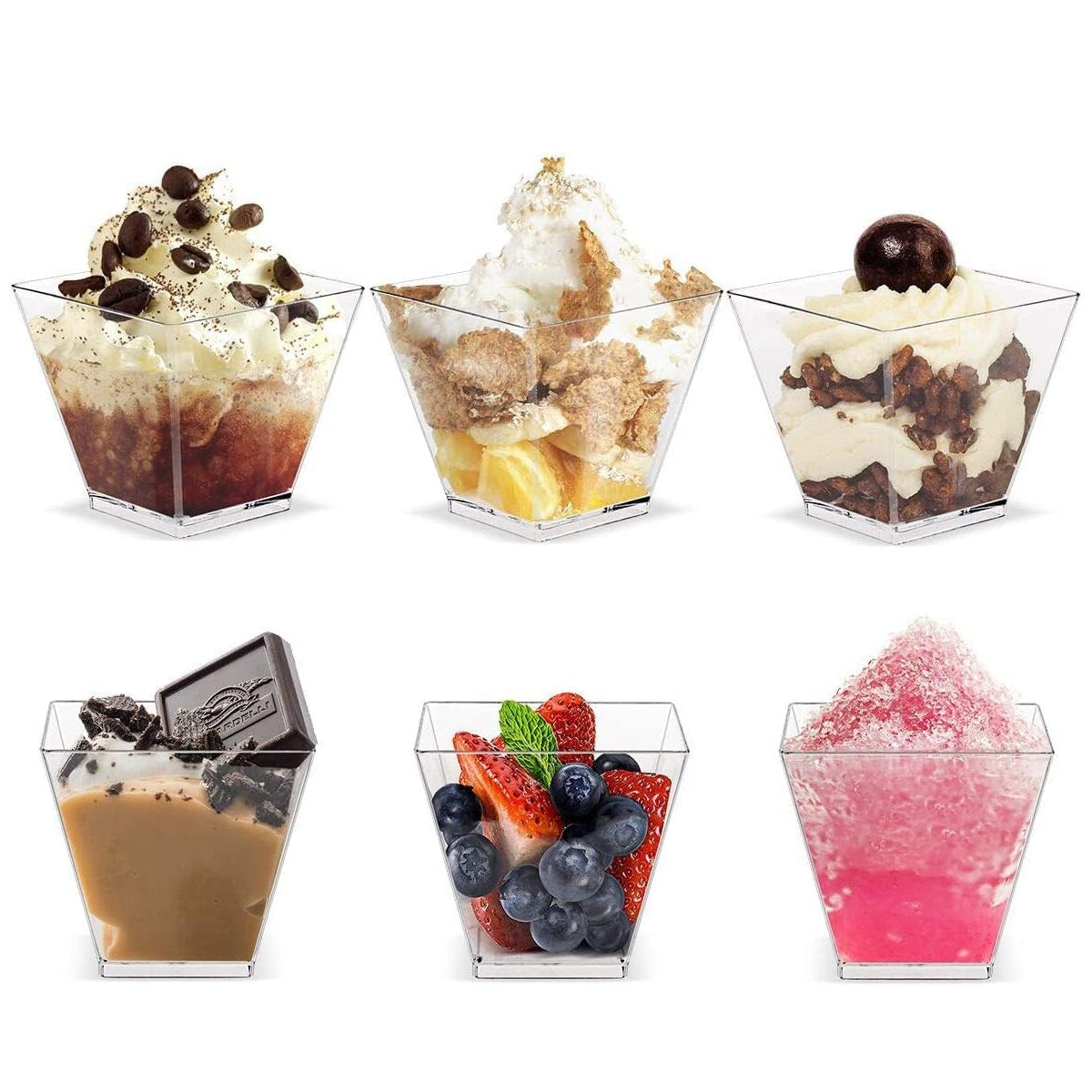 100PCS Clear Mousse Dessert Cups 60ml 110ml Square Plastic Cups