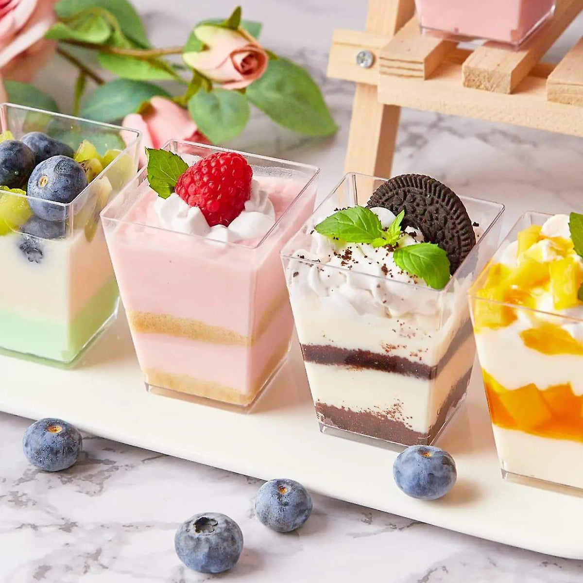 100PCS Clear Mousse Dessert Cups 60ml 110ml Square Plastic Cups