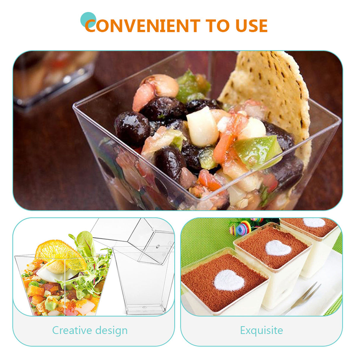 100PCS Clear Mousse Dessert Cups 60ml 110ml Square Plastic Cups