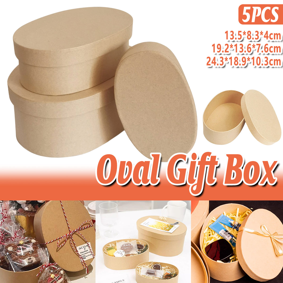 5pcs Oval Paper Gift Boxes for Packaging Display