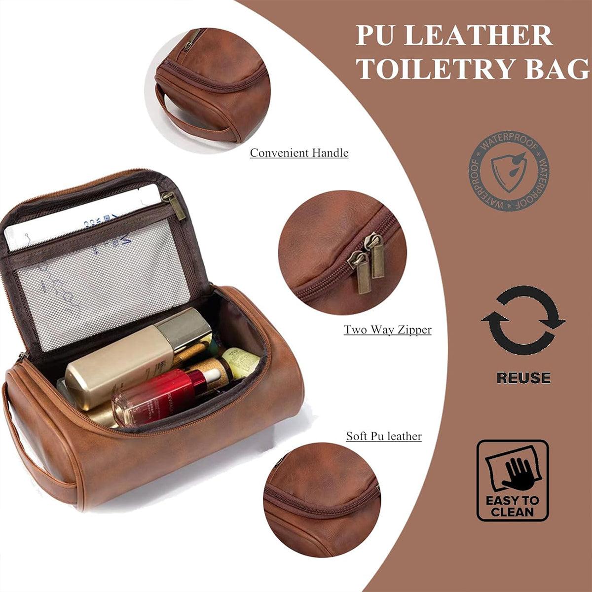 PU Leather Travel Cosmetic Bag – Waterproof & Portable Toiletry Organizer