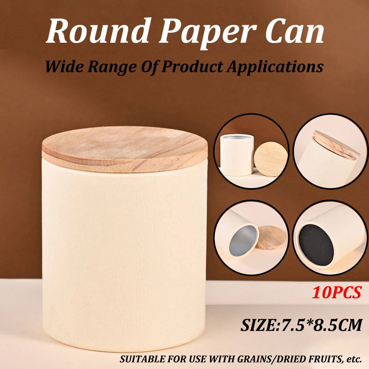 10PCS Kraft Paper Tube Canisters with Wooden Lids Tea Coffee Packaging