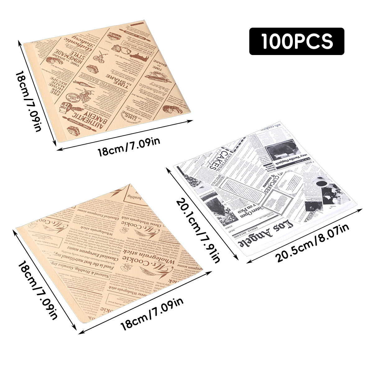 100PCS Bread Sandwich Packing Paper Bags Food Grade Oil-Proof Water-Resistant