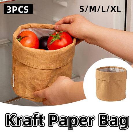 3PCS Waterproof Kraft Paper Gift Bags Durable Storage Bags