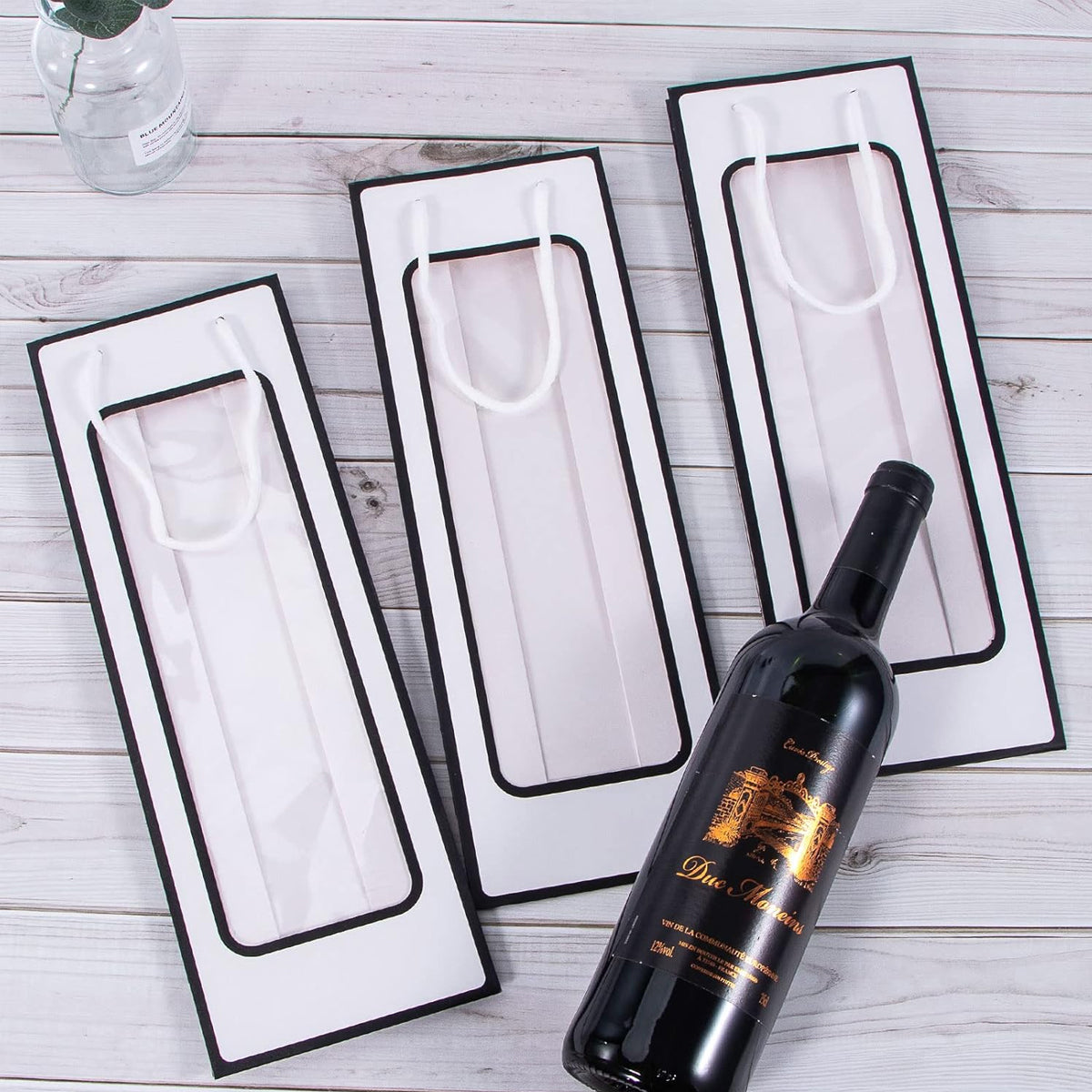 30PCS Wine Gift Bags with Clear Window Drawstring Bottle Bags