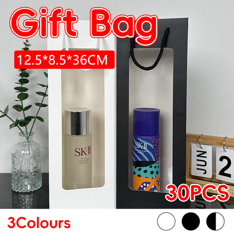 30PCS Wine Gift Bags with Clear Window Drawstring Bottle Bags