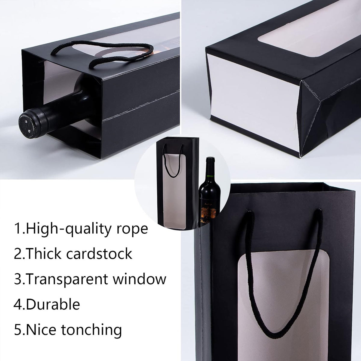 30PCS Wine Gift Bags with Clear Window Drawstring Bottle Bags