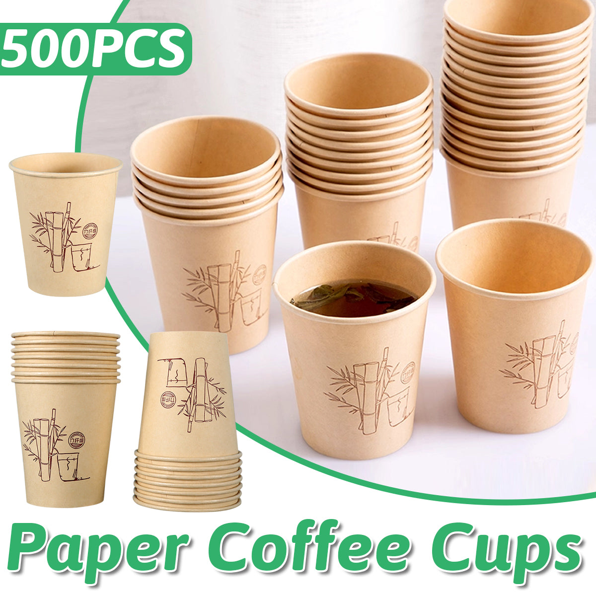 500PCS 9oz Bamboo Pulp Disposable Paper Coffee Cups