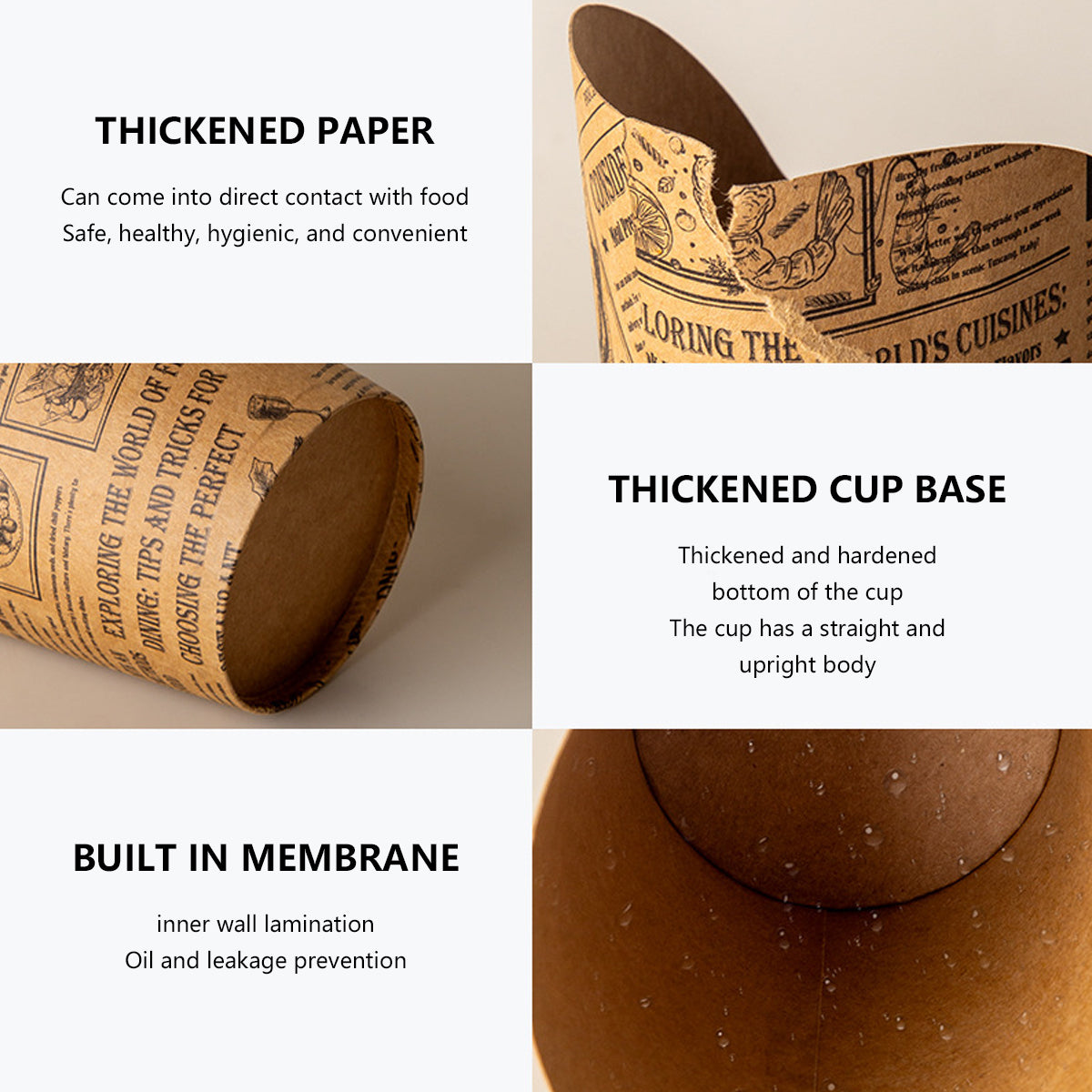 50PCS 14oz Slant Top French Fry Paper Cups Greaseproof Kraft Snack Containers