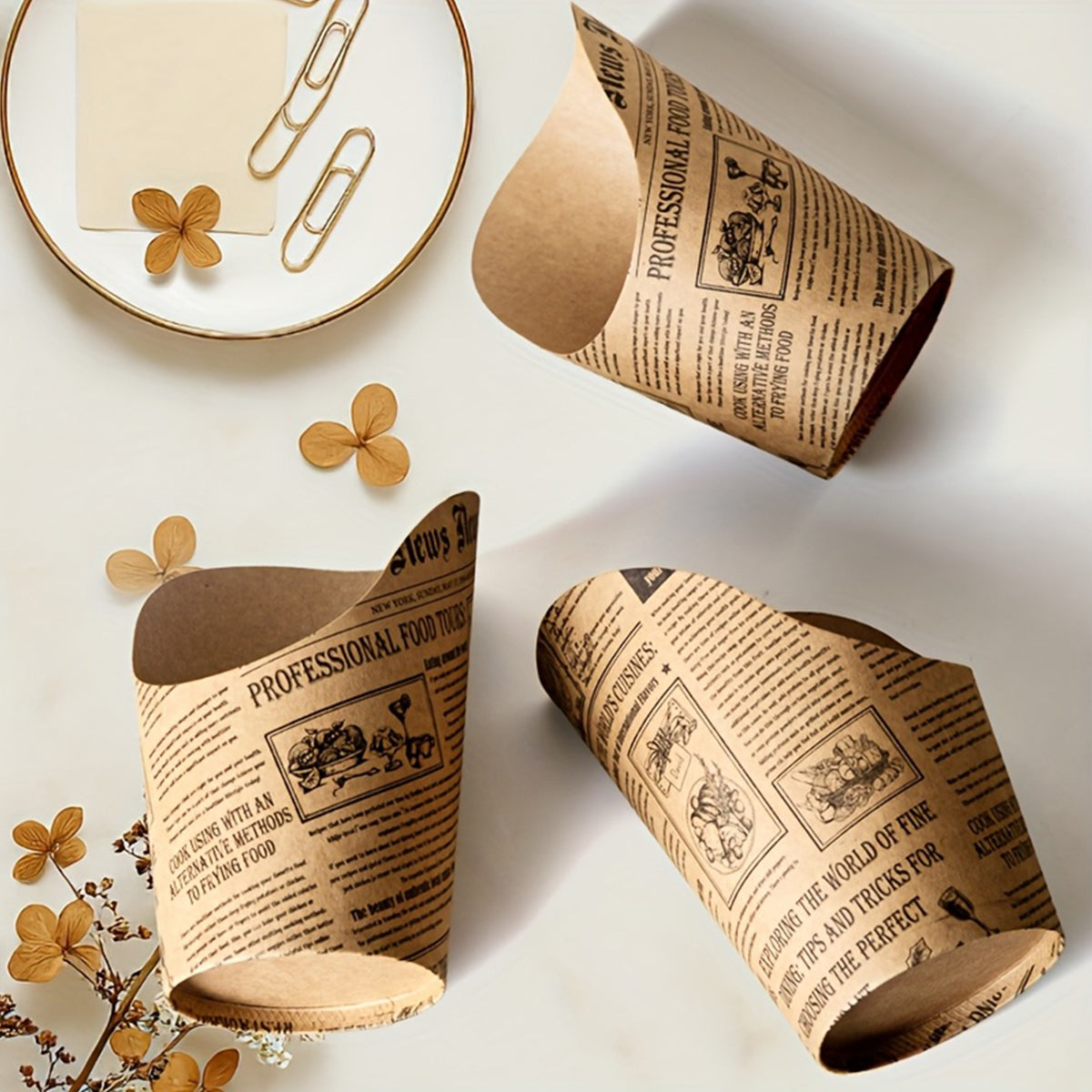 50PCS 14oz Slant Top French Fry Paper Cups Greaseproof Kraft Snack Containers