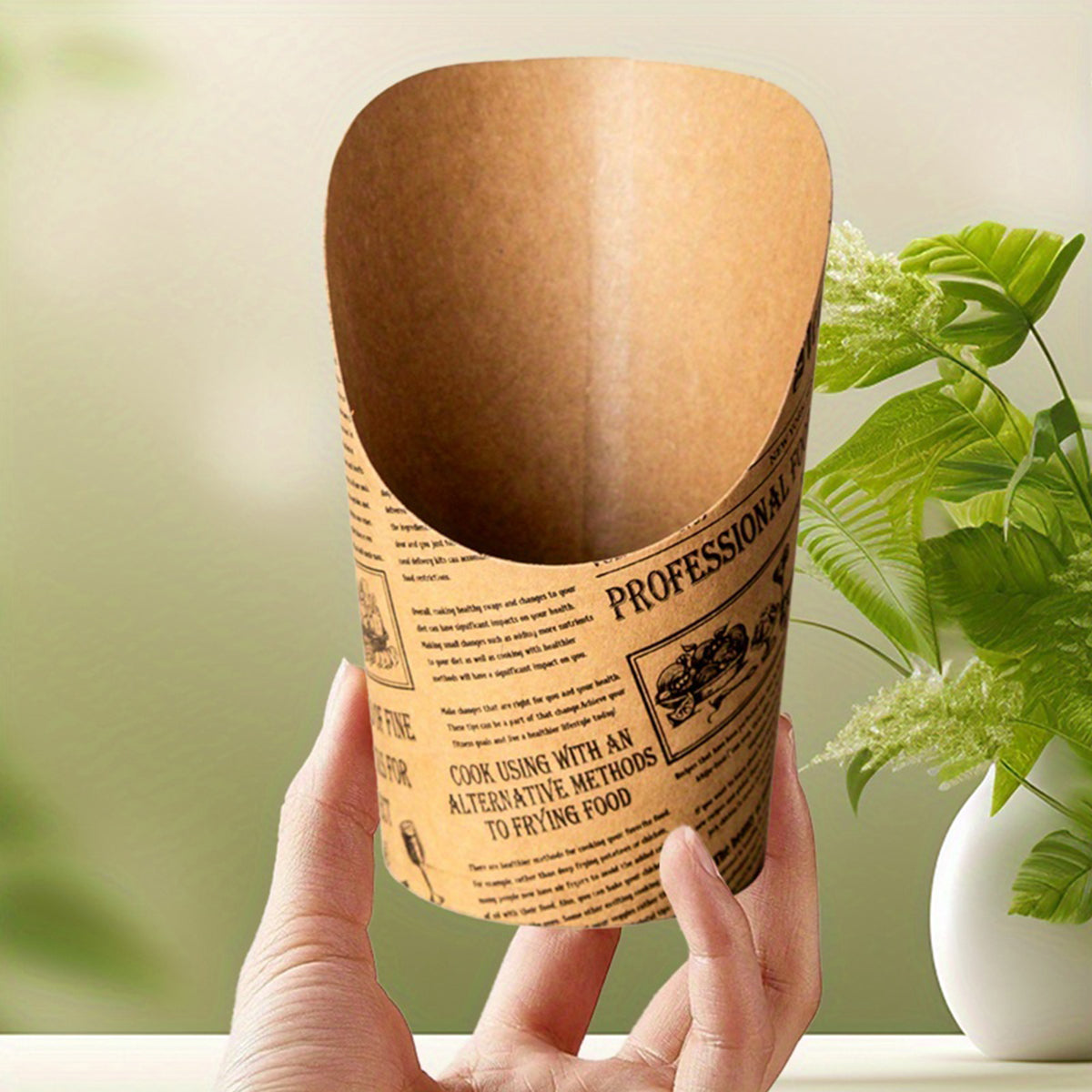 50PCS 14oz Slant Top French Fry Paper Cups Greaseproof Kraft Snack Containers