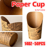 50PCS 14oz Slant Top French Fry Paper Cups Greaseproof Kraft Snack Containers