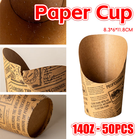 50PCS 14oz Slant Top French Fry Paper Cups Greaseproof Kraft Snack Containers