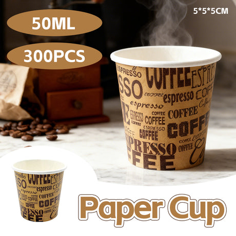 300PCS 50ml Mini Disposable Paper Cups Coffee Print Party Use