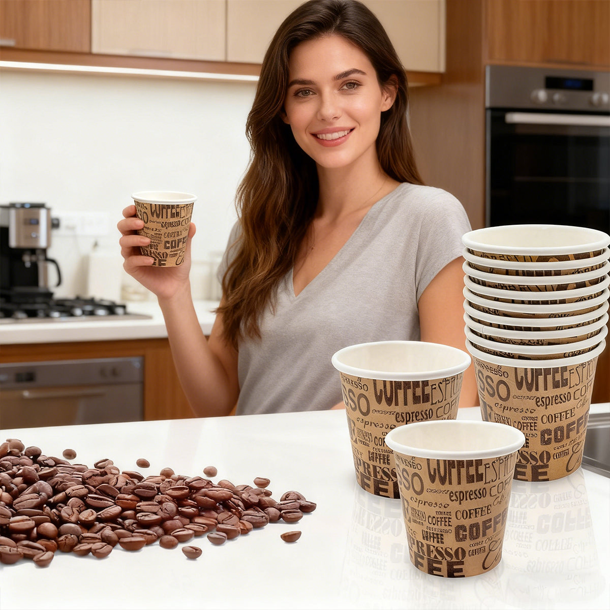 300PCS 50ml Mini Disposable Paper Cups Coffee Print Party Use