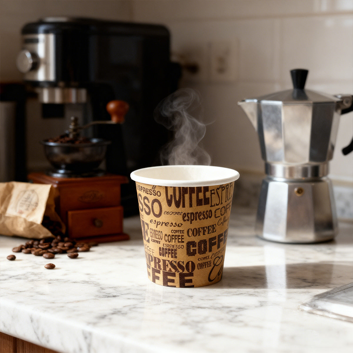 300PCS 50ml Mini Disposable Paper Cups Coffee Print Party Use