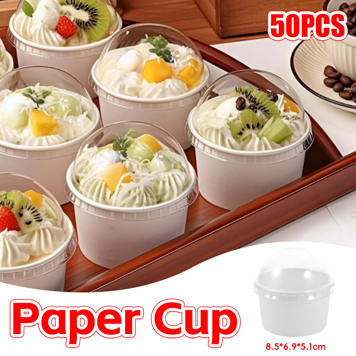 50PCS Baking Paper Cups with Lids Food-Grade Heat Resistant