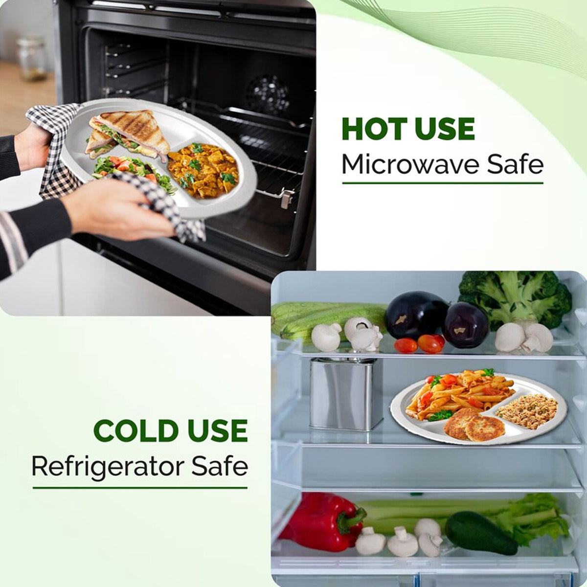 50PCS 9/10 Inch Pulp Plates 3-Compartment Oil Water Proof