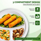 50PCS 9/10 Inch Pulp Plates 3-Compartment Oil Water Proof