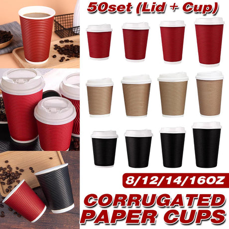 Paper Cups Corrugated Insulated with Lids for Hot and Cold Drinks