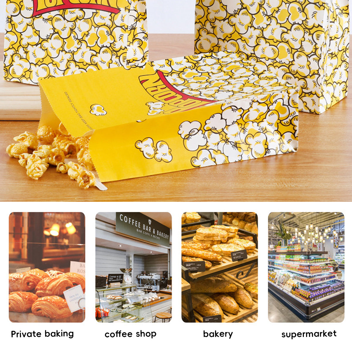 50PCS Disposable Popcorn Paper Bags Oil-Proof Food Packaging for Snacks